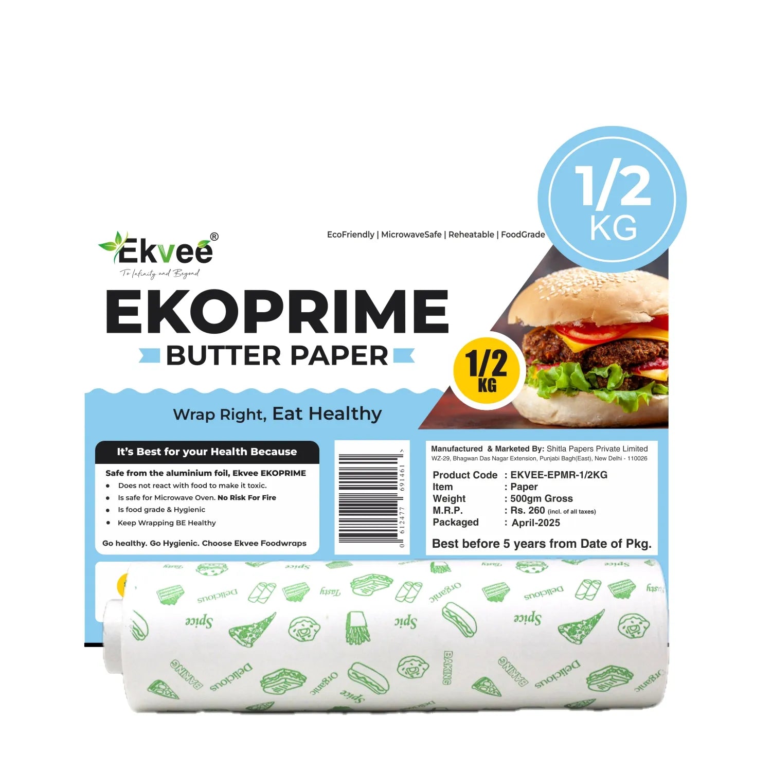 01-Ekoprime Butter Paper Roll Half Kg Pack of 1