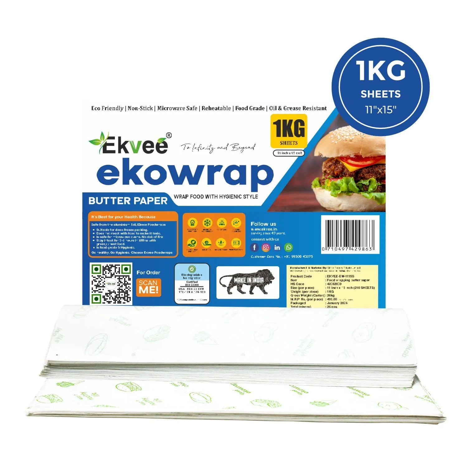 Ekowrap Butter Paper 1 kg Sheets 11x15 Inch Pack of-1