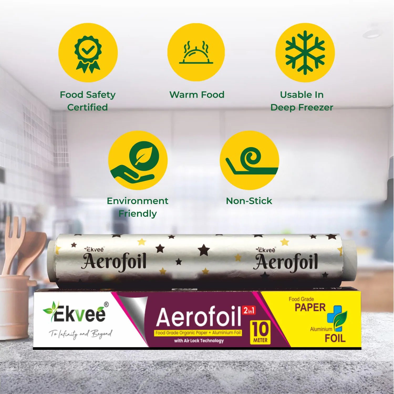 Aerofoil 2-in-1 Aluminium Foil Paper Roll 10 Meter Pack of- 1 Features