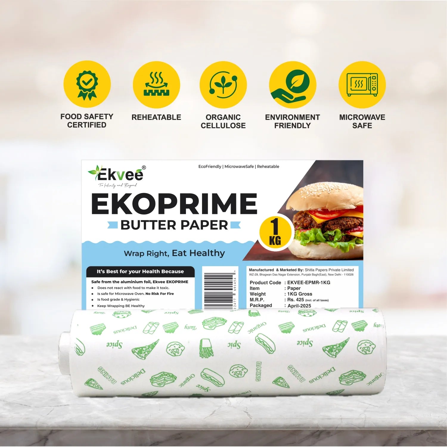 Ekoprime Butter Paper Roll – 1 Kg Pack of 1