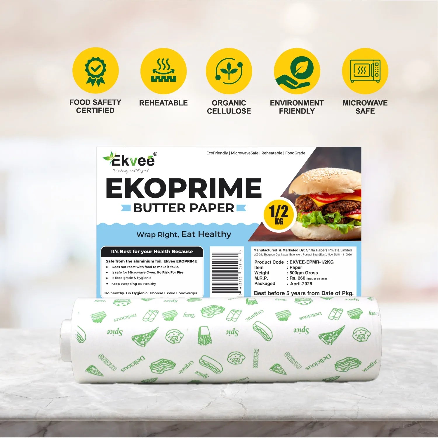 02-Ekoprime Butter Paper Roll Half Kg Pack of 1