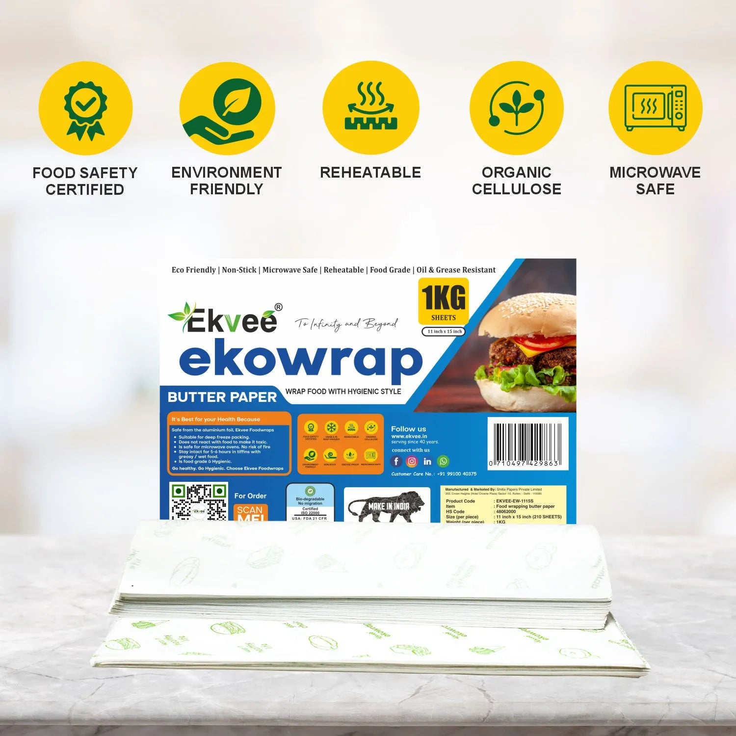 Ekowrap Butter Paper 1 kg Sheets 11x15 Inch Pack of-1
