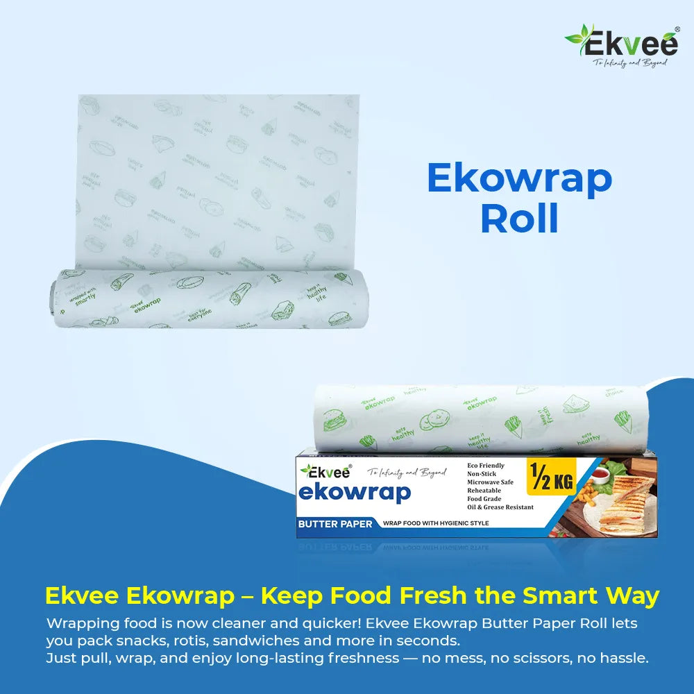 Ekvee Ekowrap butter paper roll for wrapping and keeping food fresh.