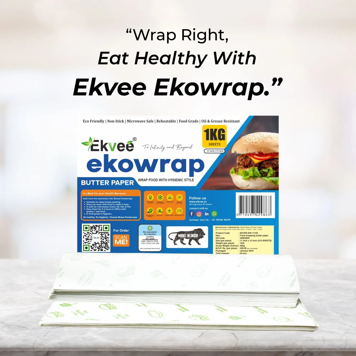 Ekowrap Butter Paper 1 kg Sheets 11x15 Inch Pack of-1