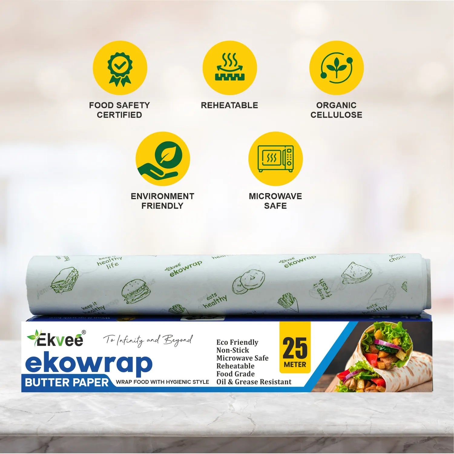 Ekowrap Butter Paper Roll 25 Meter Pack of-1