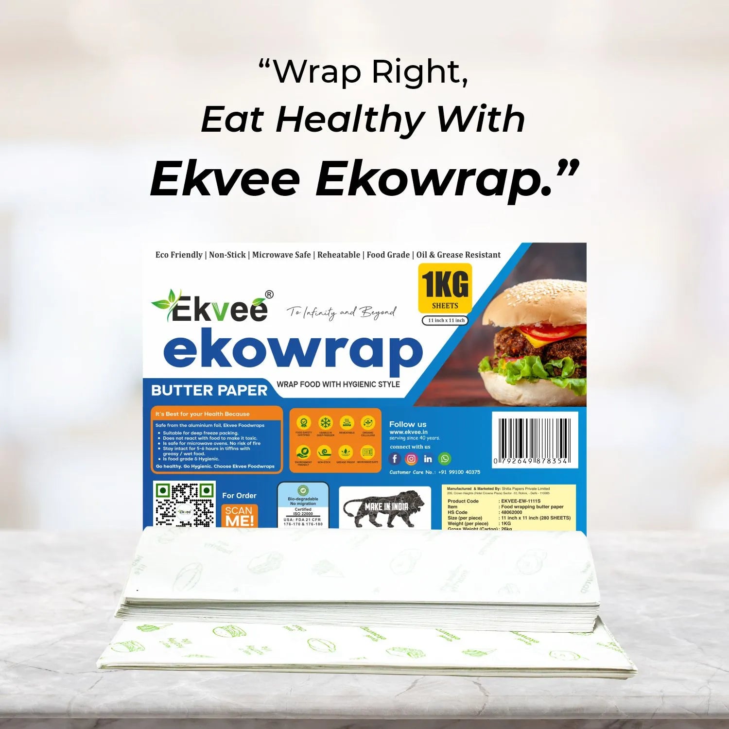 Ekowrap Butter Paper 1 kg Sheets 11x11 Inch Pack of-1