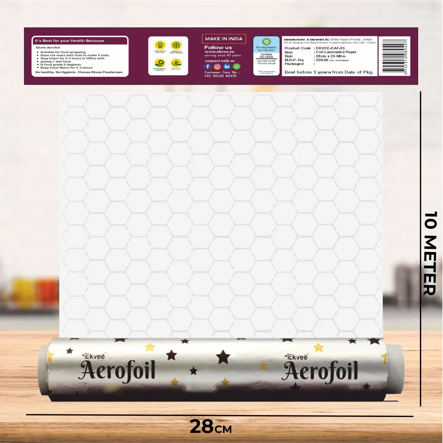 Aerofoil 2-in-1 Aluminium Foil Paper Roll 10 Meter Pack of- 1