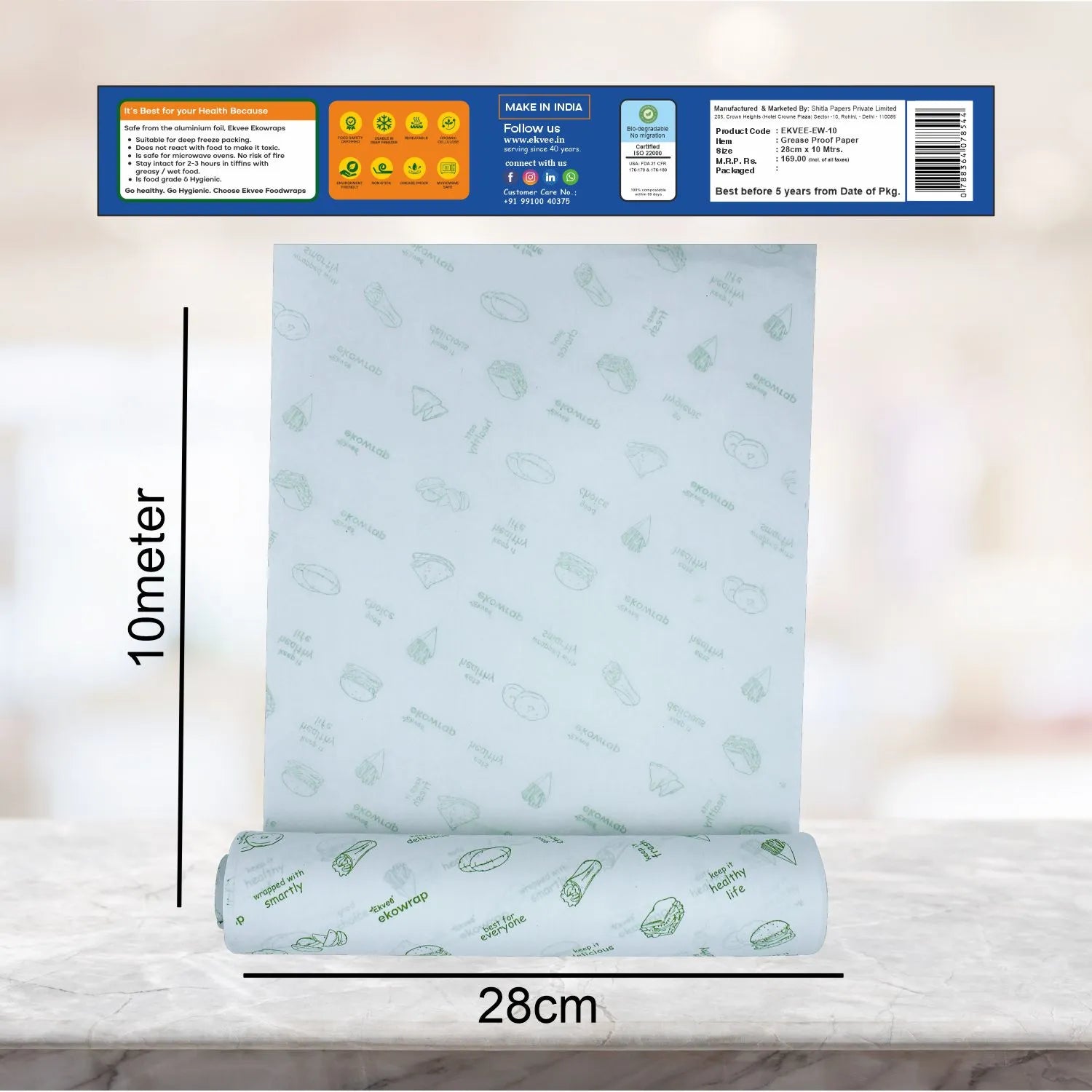 Ekowrap Butter Paper Roll 10 Meter Pack of-1