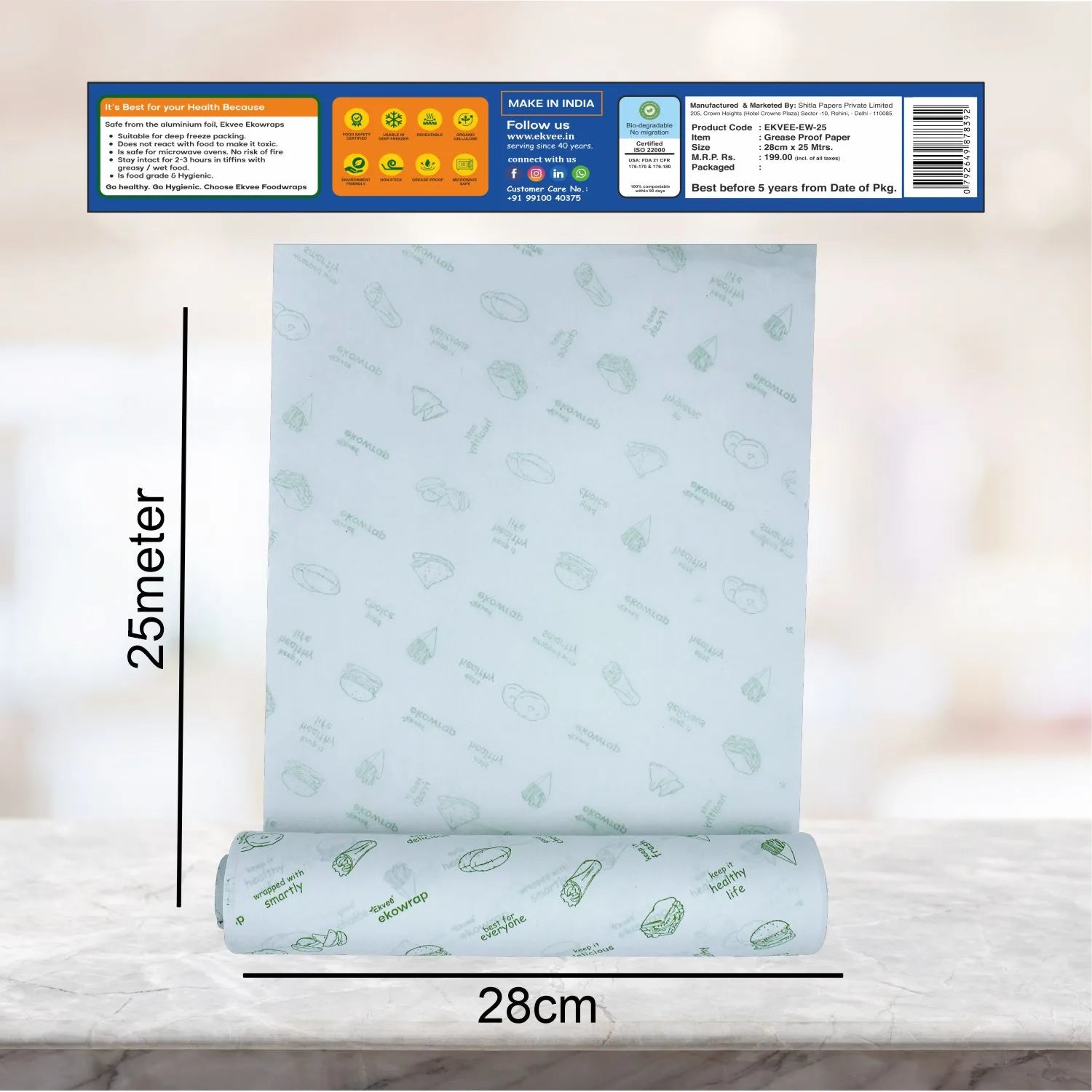 Ekowrap Butter Paper Roll 25 Meter Pack of-1