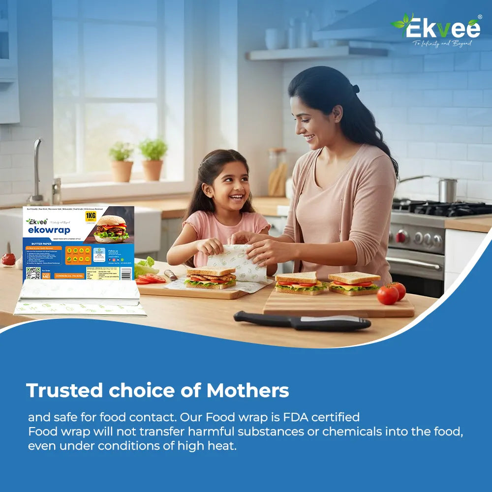 Mother and daughter using Ekowrap butter paper for food wrapping.