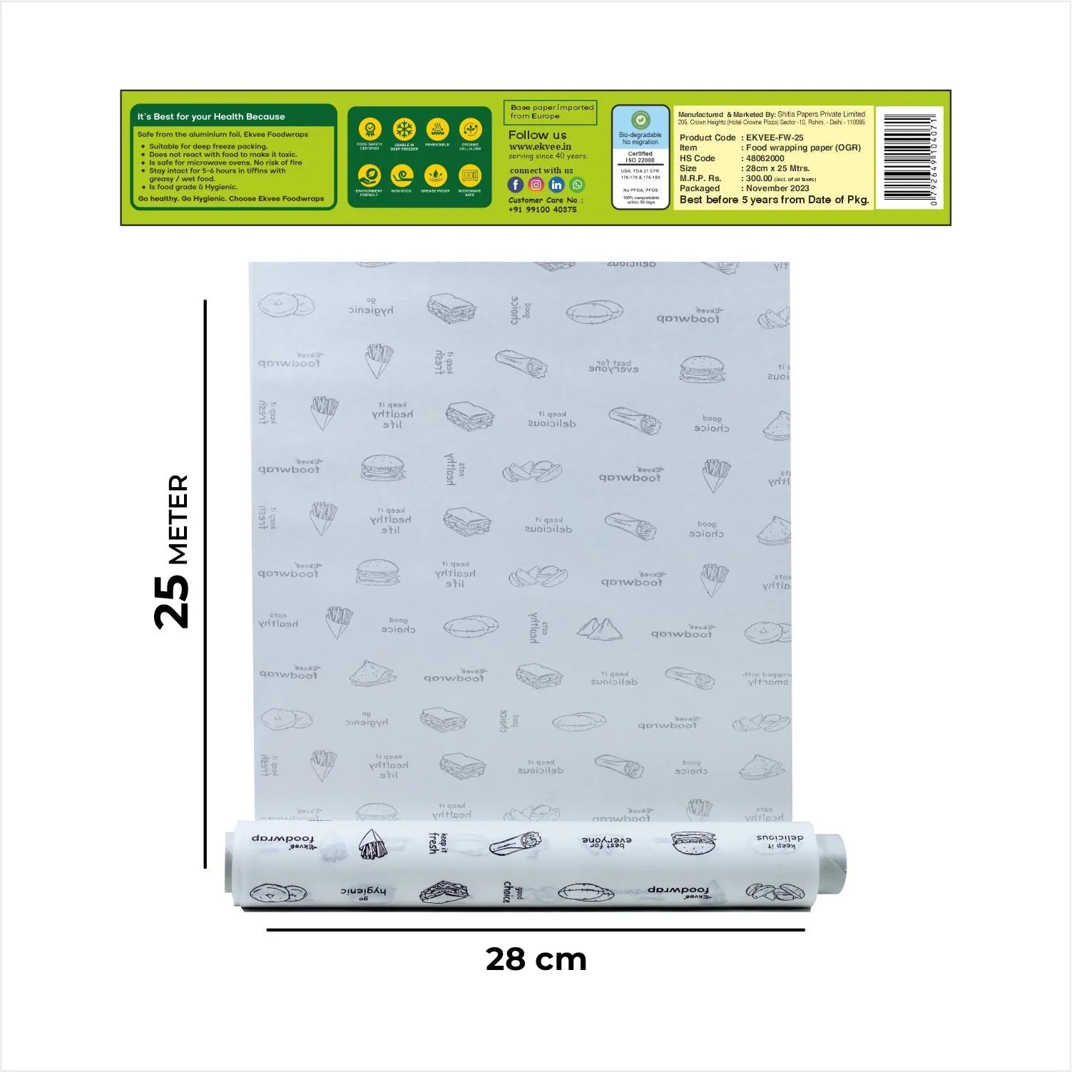 Food Wrapping Paper Roll 25 Meters Pack Size