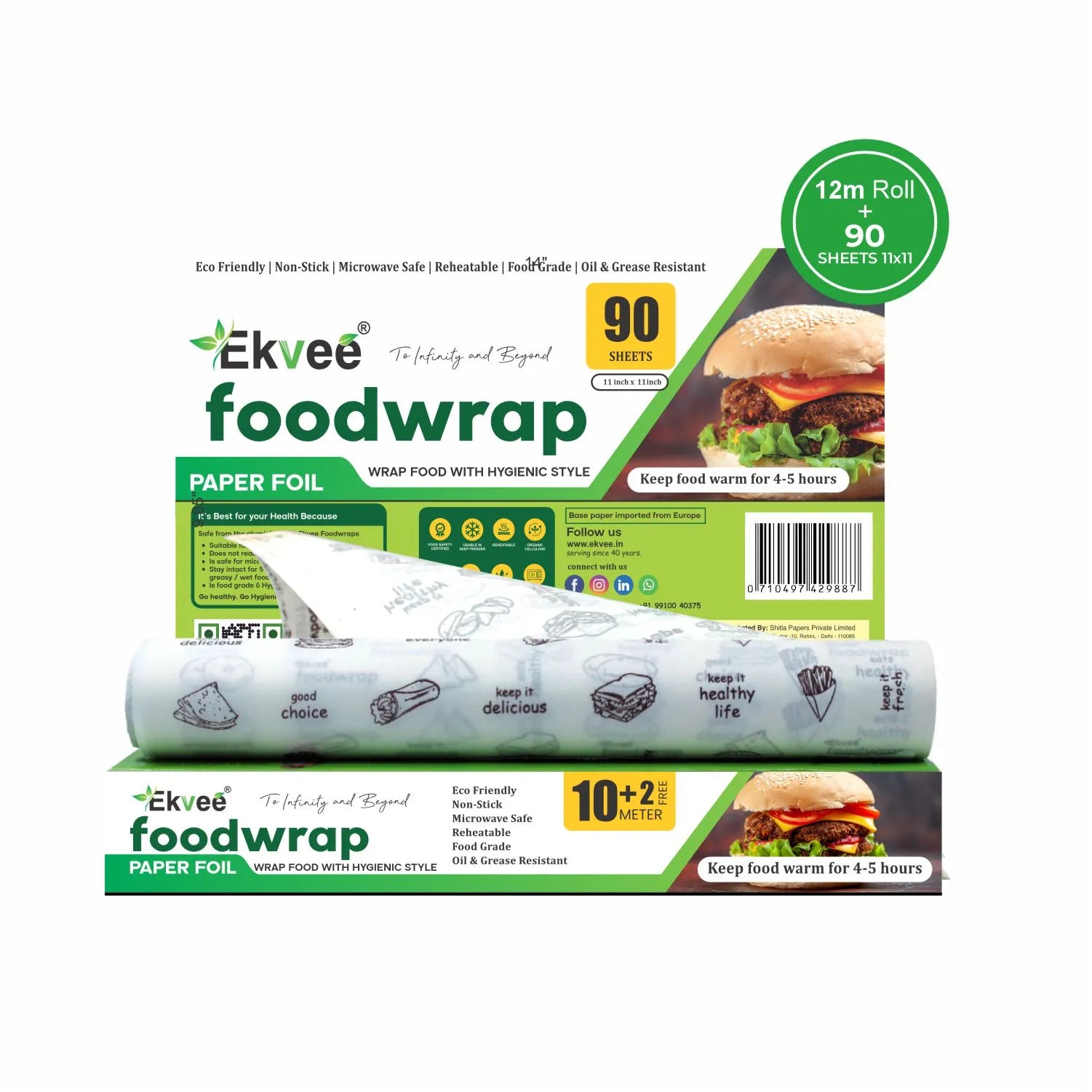 Food Wrapping Paper 10 Meter Roll + 90 Sheets Combo