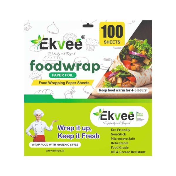 Ekvee Uniwraps Food Wrapping Paper Sheets and Foil Paper Roll (100 Sheats + 25 Meter)