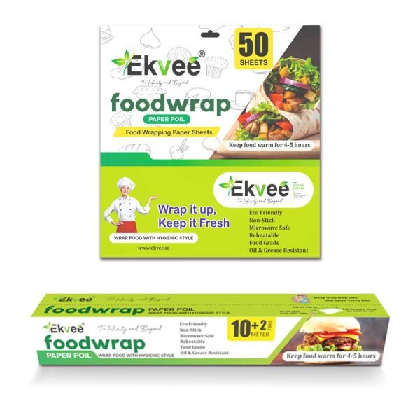 Ekvee Uniwraps Food Wrapping Paper Sheets and Foil Paper Roll (50 Sheats+12 Meter)