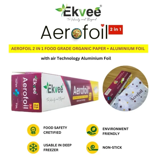 Ekvee Aerofoil – Aluminium Foil Paper Roll (25m) with Air Lock Technology & Non-Stick Honeycomb Pattern