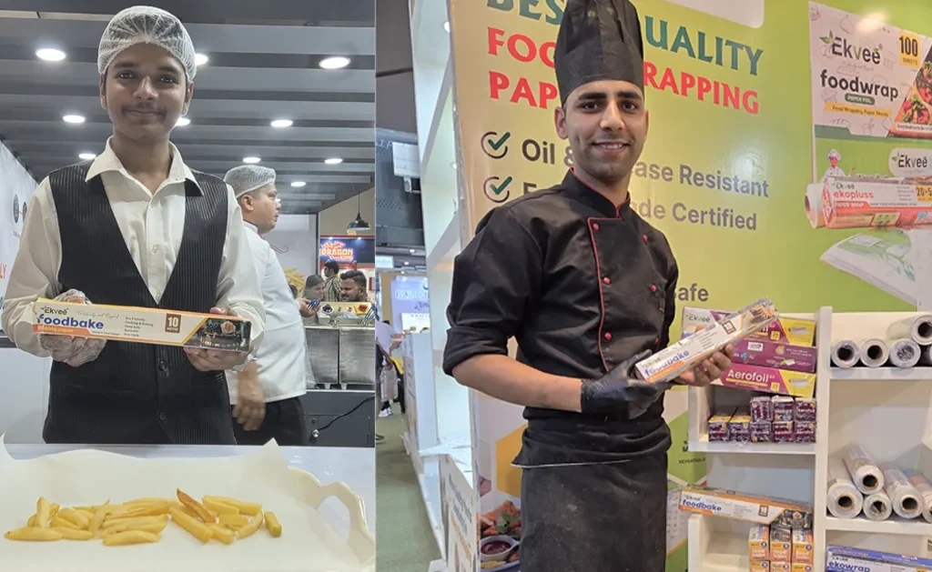 Photos of team interacting with chefs at aahar 2025